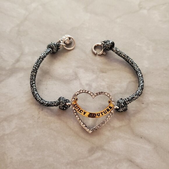 Juicy Couture Jewelry - ✨ Juicy Couture Metallic Thread Rhinestones Crystals Pave Puffy Heart Bracelet ✨